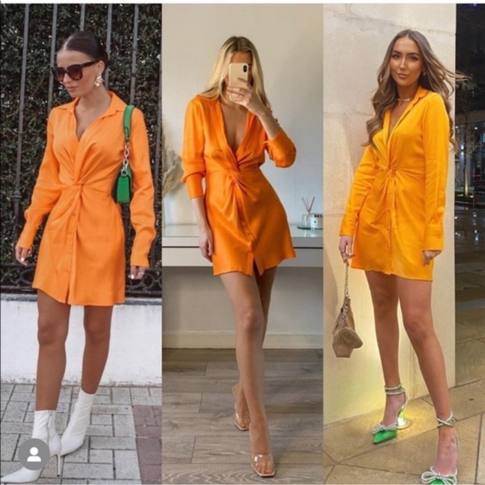Zara Satin Knot Mini Dress Orange